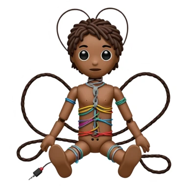 voodoo doll tightly bound with tangled AUX cables. sticker