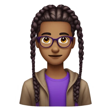 Brown teen nerd androginous boy with black and dark purple box braids showing near the eyes sticker