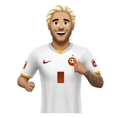 Mauro İcardi is playing for Galatasaray, he has blonde hair, light skin and tattoos. He brings his hands to his ears, celebrates a goal and laughs. sticker