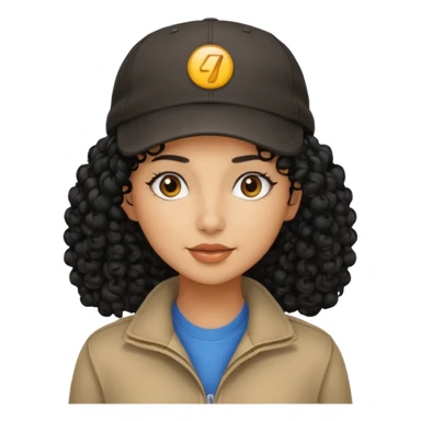 curly haired woman with cap sticker