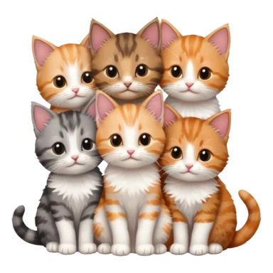 6 tiny kittens cuddling together all different colours, the first one is grey and white, the second is ginger and white and the third is brown tabby and white sticker