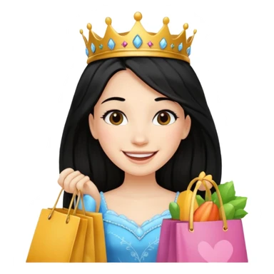 zadowlona czarnowłosa ksiezniczka z dlugimi wlosami jest zadowolona z zakupami sticker