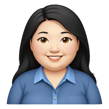 obesity Asian woman with black long hair smiling business casual shirt upper body shot sticker