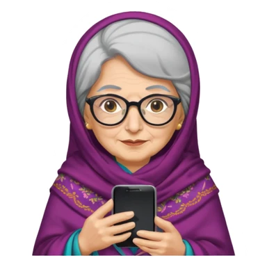 persian old woman Persian shawl with smartphone and glasses, half body sticker