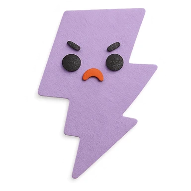 kawaii purple lightning bolt, tiny angry face, cute eyes, soft pastel colors, no arms or legs, full body, paper craft style sticker