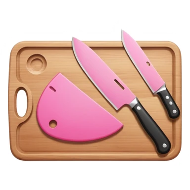 a cutting board with pink knife sticker