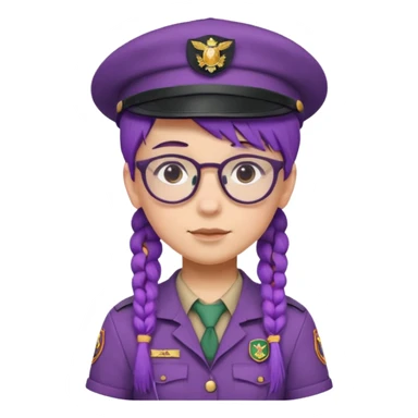 bşue uniform wearing scout kid with braids and glassess with hat purple haired sticker