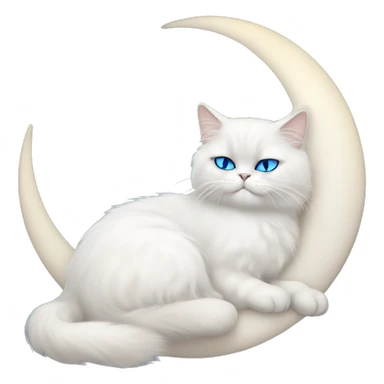 White Persian cat with blue eyes sleeping on crescent moon  sticker