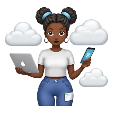 Gender: Female Hair: Space buns with SQL query hairpins Face: Dark circles from 72hr data validation Clothes: Stretchy pants with "Go-Live Survivor" slogan Action: Dragging legacy data into cloud migration funnel sticker