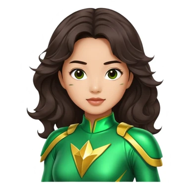 green Power Ranger Asian girl with dark brown wavy hair sticker