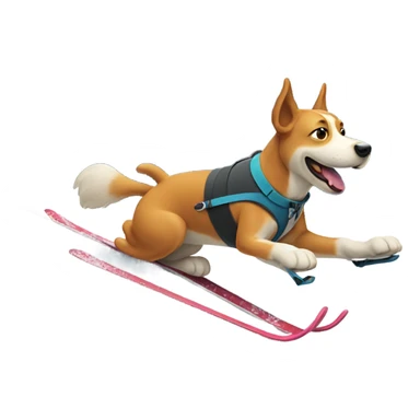 A dog skiing with a mountain in the backround sticker