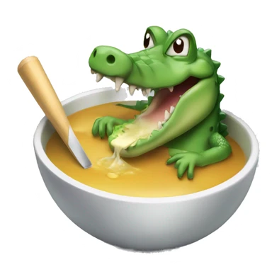 crocodile eating soup with a cricket bat sticker