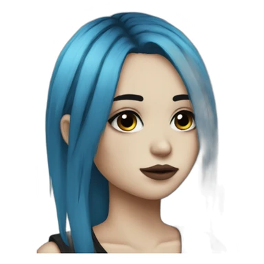 realistic emo girl, black makeup, long choppy blue hair side bangs sticker