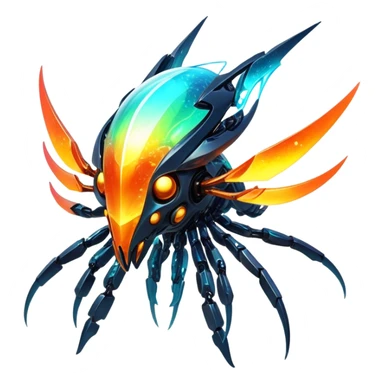  Epic legendary warm-colored fiery sunny rare glowing mechanical Shiny sparkly transparent bioluminescent luminescent vibrant bright pastel dark exotic iridescent colorful gradients futuristic modern metallic glossy glittery fantasy-cyber-Fakémon-Vernid-creature sticker