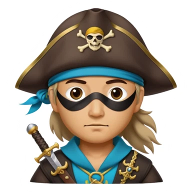 Kazakh pirate wearing traditional Kazakh hat and clothes with an eye patch and a pirate sword sticker