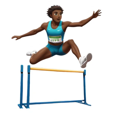 An icon of an athlete soaring over a hurdle, mid-jump, with a powerful form. The background features a vibrant stadium, with the track and hurdles in sharp focus, and a cheering crowd along the stands. The motion of the jump emphasizes speed and agility. Transparent background. sticker