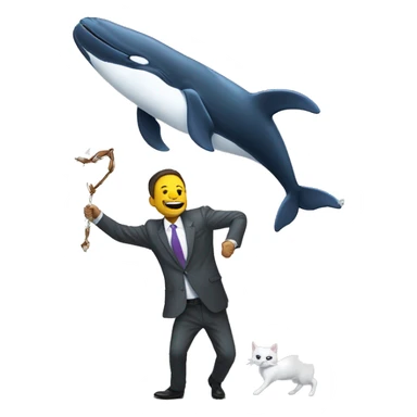 A whale CEO in a business suit being harpooned by a cat in a hoodie sticker