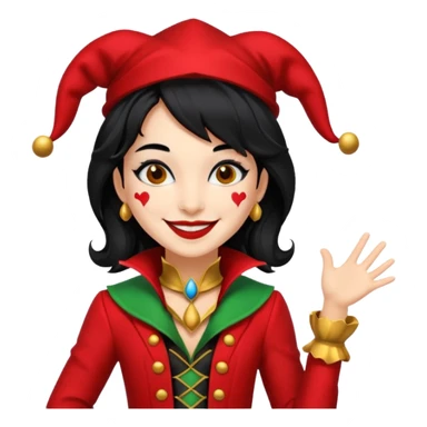 Jester girl, black and red suit, black hair, harley quinn sticker