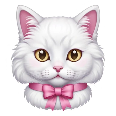 A white cat with a pink ribbon on its head  sticker
