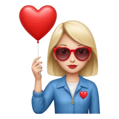girl with sun glasses holding red heart balloon sticker