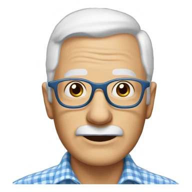 80-year-old grandfather with white skin color, blue eyes and glasses to see, wearing a white and blue checkered shirt. With white hair on the sides of his head. No hair in the middle of the head. sticker