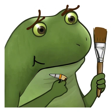 with brown afro, holding up a paint brush sticker