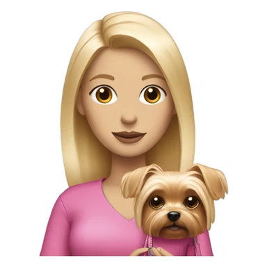 White woman with blonde hair holding pink purse and yorkie dog  sticker