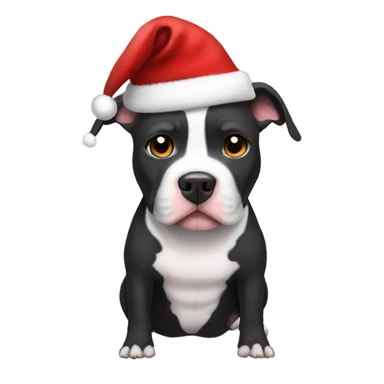 Black and white pit bull with a Santa hat and costume on sticker