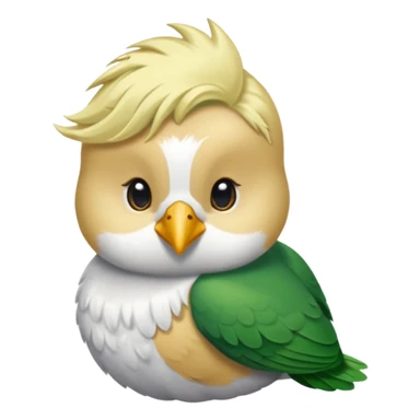 un oiseau classique de profil tout vert même sa tête  et un seul poil blond qui fait une petite bouclette sur le front avec le collier argenté avec des ronds attachés au collier est autour du coup de l’oiseau entre la tête et le corps sticker