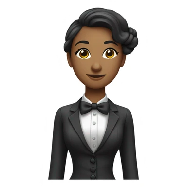 a female butler with a professional and elegant demeanor. She has her hair neatly tied in a ponytail and wears a classic butler uniform, including a tailored vest, crisp white shirt, and bow tie. sticker