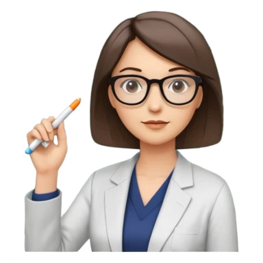 40 year old female with a bob, work as a professor, in the middle of a workshop, in front of a white board with figures and diagrams sticker