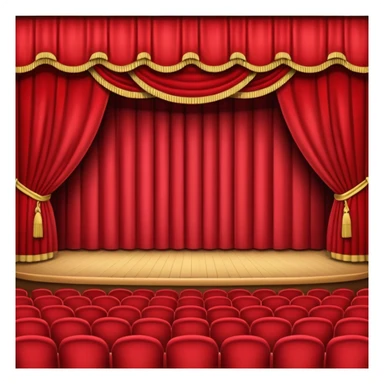 An emoji of an empty theatre stage with red curtains, simple sticker