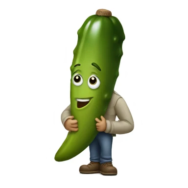 Bashful little guy holding a pickle sticker