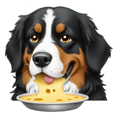 Bernese mountain dog eating a swiss cheese fondue sticker
