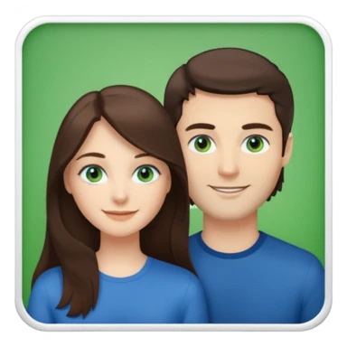 “A Polaroid-style photo of a couple with a heart of a white woman with long brunette hair and blue eyes, and a white man with short brunette hair and green eyes.” sticker