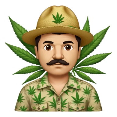 Mexican drug lord El Chapo with mustache and cannabis leaf patterned shirt sticker