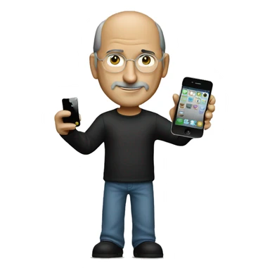 create a steve jobs holding an iphone 4. sticker