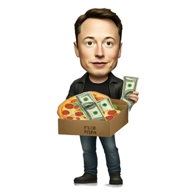 Elon musk with money bag and a pizza in hand sticker