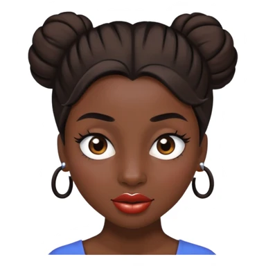 Une femme à la peau noire avec un chignon haut et les cheveux sont bruns avec un œil marron et un œil marron très très claire et une grosse bouche et des gros sourcils sticker