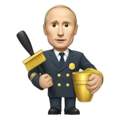 Putin with a golden toilet brush in hand sticker