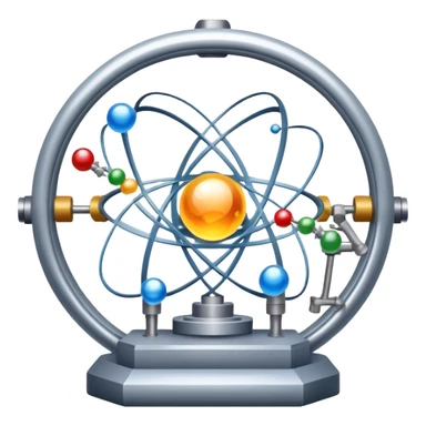 An icon featuring a large particle collider, atom symbols, and energy waves, symbolizing the field of physics. The design includes a lab setup with scientific equipment, representing experiments and fundamental forces of nature. Transparent background highlights the exploration of matter and energy. sticker