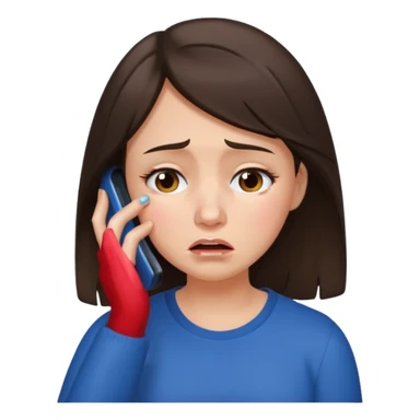 generate a brunette girl crying while taljking on a mobile phone sticker