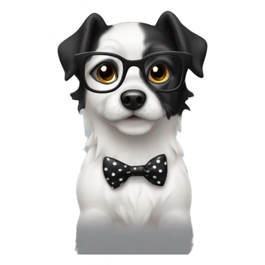medium-black-and-white-dog-with-black-eyes-and-black-glasses-and-polkadot-black-white-bow sticker