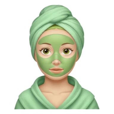 woman with green facial mask, towel on head, serene expression sticker