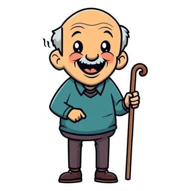 old man with cane laughing hysterically sticker