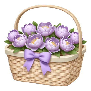 White Picnic basket with lilac bow and white peonies inside sticker