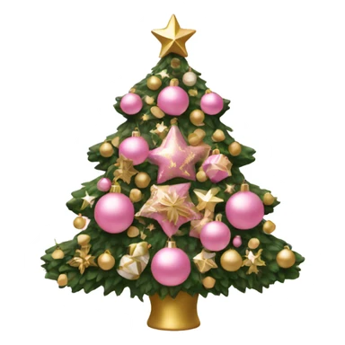 a pink christmas tree with white and gold decorations  sticker