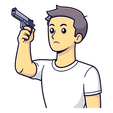 a man pointing a gun on his head sticker