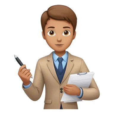 a person holding a checklist and pen, wearing smart casual clothing. The character is in a focused pose sticker