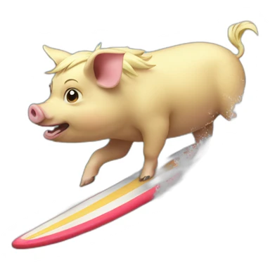 a blond pig surfing on a tsunami sticker